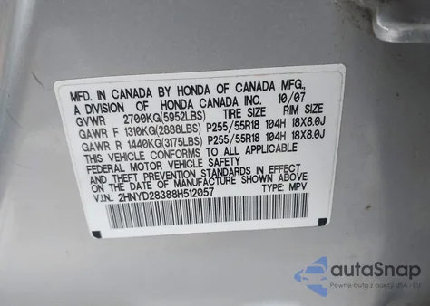 2008 Acura Mdx Technology Package from USA, damaged, VIN 2HNYD28388H512057